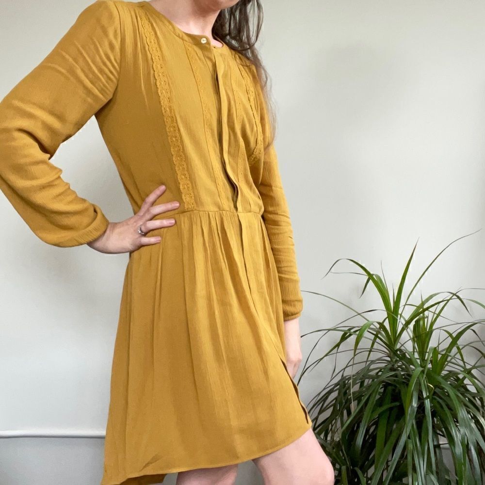 Nordstrom Oversized Boho Fall Mustard Long Sleeve Dress DR2